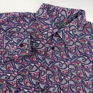 Alan Flusser Men's Purple Pink Paisley Long Sleeve Button Up Shirt XL Cotton